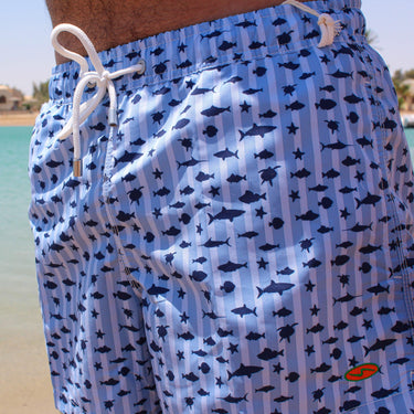 Stripped Light Blue Aquarium Men's Summer Beach Short - {{ collection.title }} - TIT