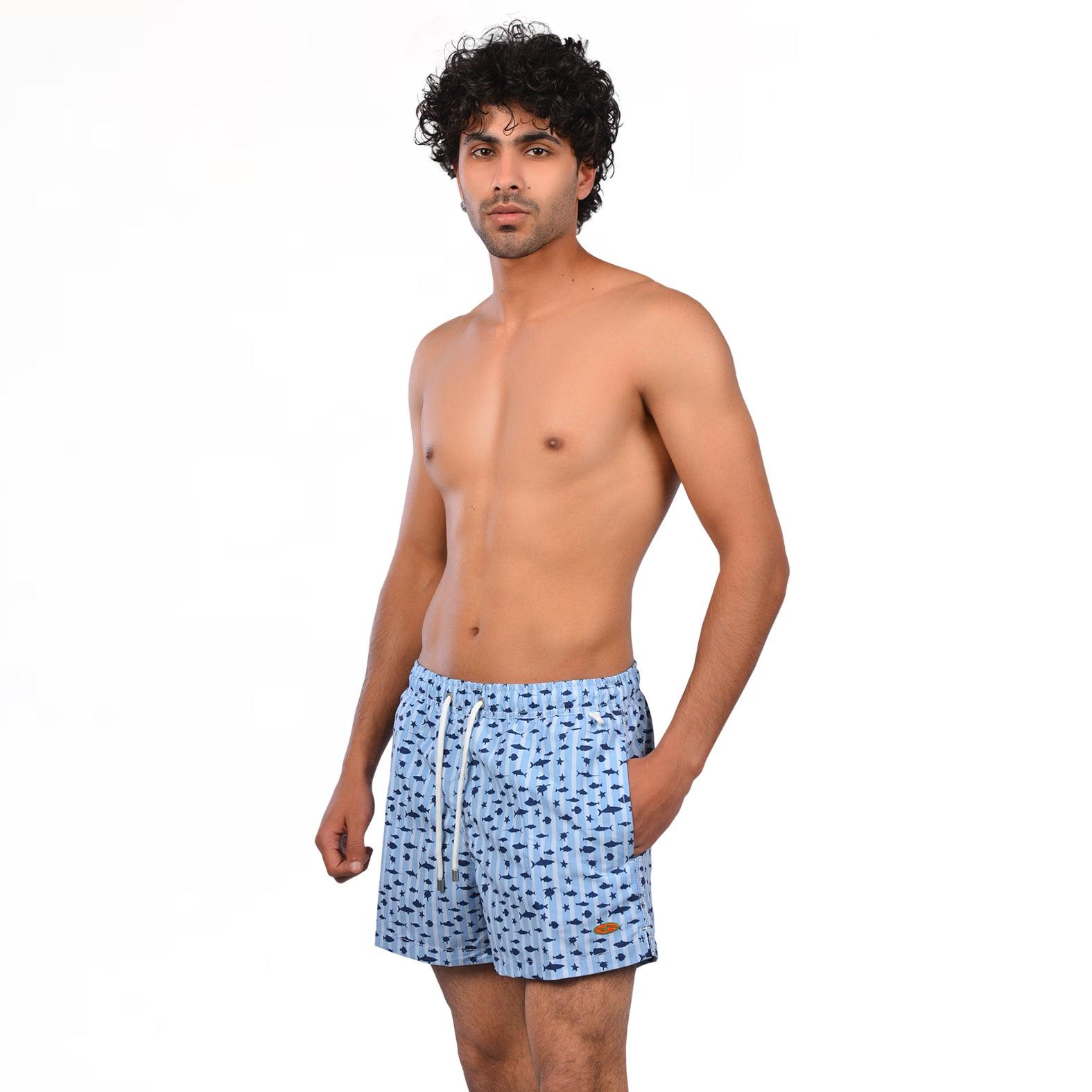 Stripped Light Blue Aquarium Men's Summer Beach Short - Premium Men's Beachwear from Team Sport - Just LE 1549! Shop now at  TIT | Team for International Trading
